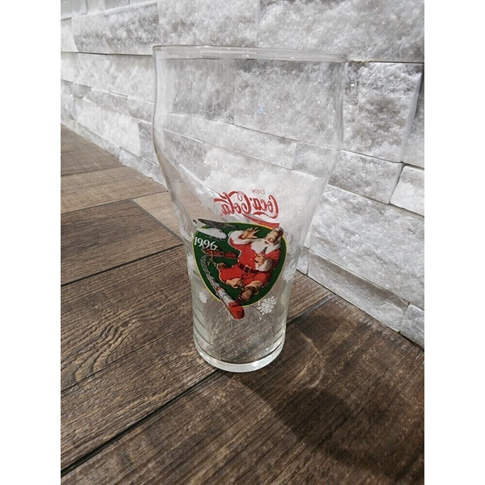 Coca Cola Christmas Glasses With Santa Claus Train Set Of Two 1996 Chipped